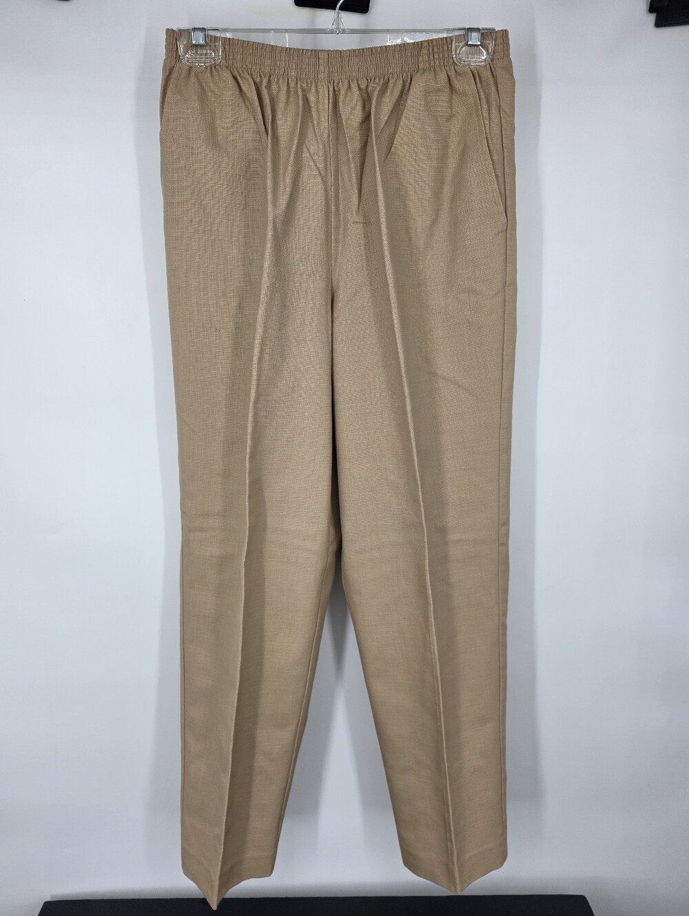 Alfred Dunner Pants 10 Short Womens Tan Linen Blend Elastic Waist Bombay NWT